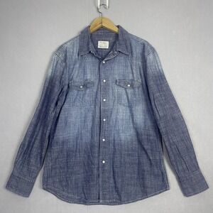 PD&C Mens Denim Western Shirt Long Sleeve‎ Button Up Casual Blue